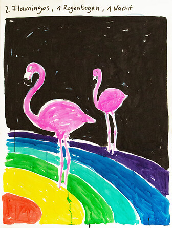 2 Flamingos – 2019, Tusche auf Papier, 130x100 cm