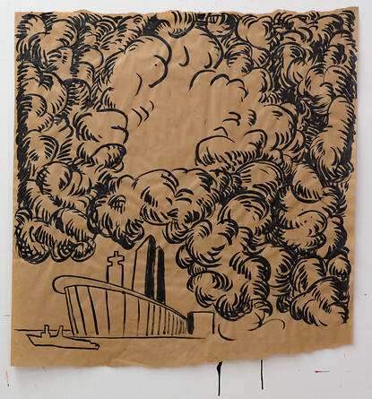 Stadt und Wolken – 2017, Tusche auf Papier, 103x99 cm