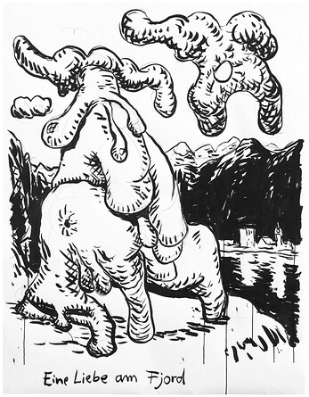 Eine Liebe am Fjord &ndash; 2020, Tusche auf Papier, 130x100 cm