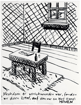 Möwen &ndash; 2019, Tusche auf Papier, 130x100 cm