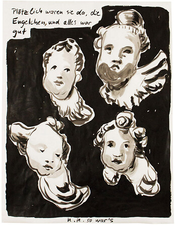 Aus der Reihe "Plötzlich": Die Engel &ndash; 2019, Tusche auf Papier, 130x100 cm