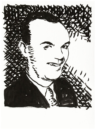 Raymond Moloney, Erfinder des Flippers &ndash; 2020, Tusche auf Papier, 75x55 cm