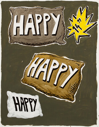 Die Happykissen &ndash; 2021, Tusche + Acryl auf Papier,  130x100 cm